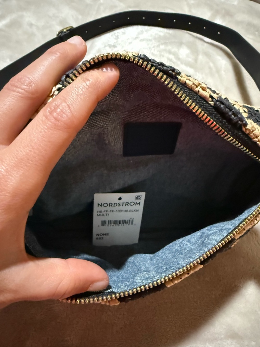 Clare V. Checkerboard Woven Raffia Belt Bag - Picture 3 of 8